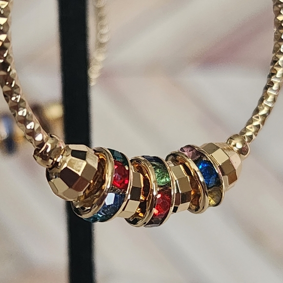 Gold Plated Hoop Earrings with Multi Color Crystals New - Picture 5 of 8